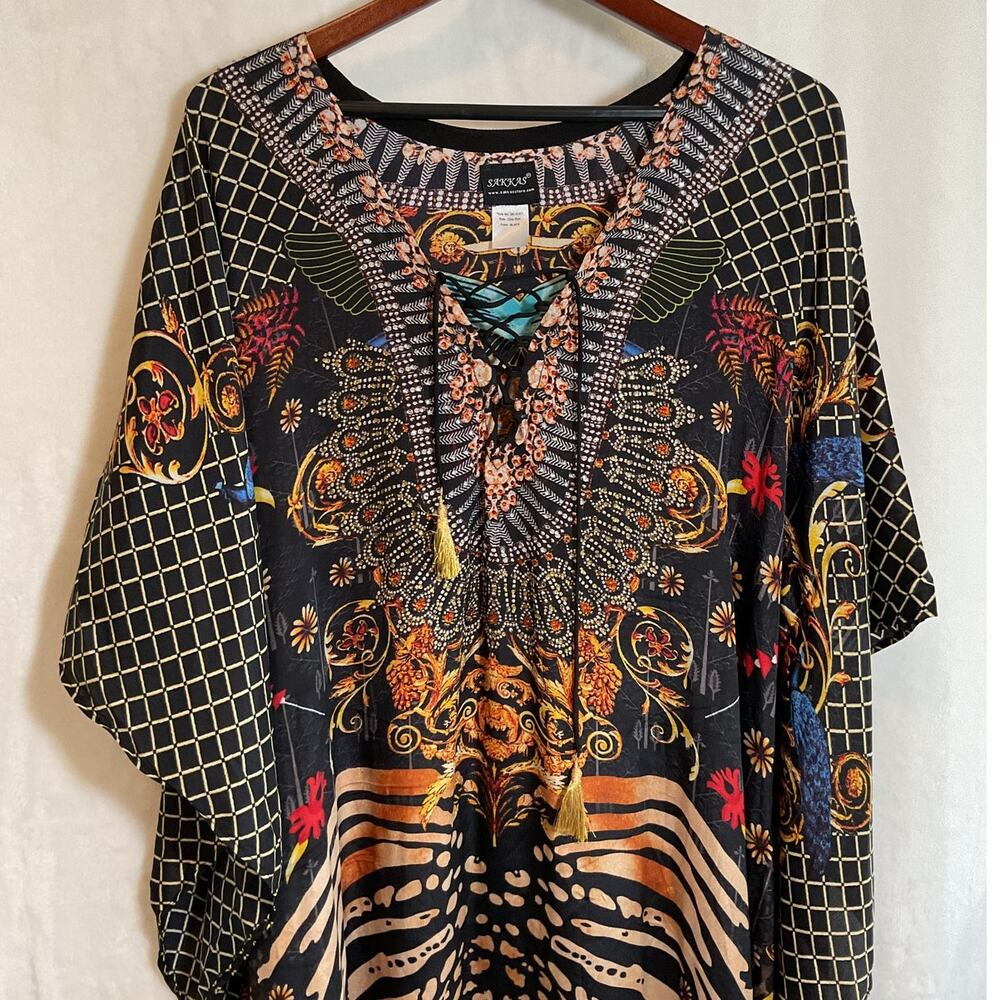 Sakkas Yeni Short Sleeve V Neck Caftan long Summer Dress Cover Up